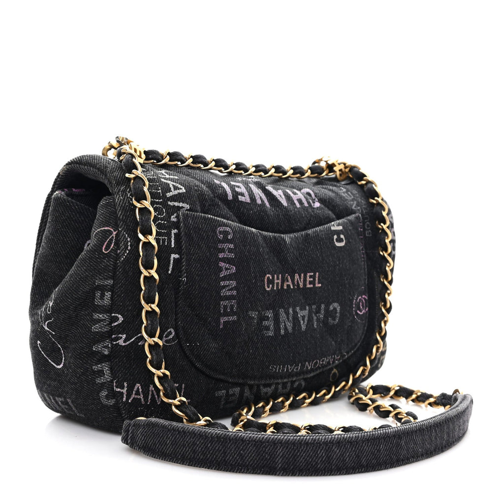 Chanel Denim Quilted Denim Mood Mini Rectangular Flap Black Multicolor