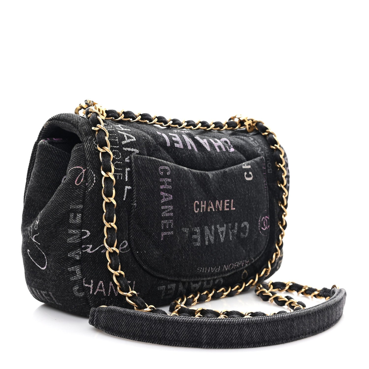 Chanel Denim Quilted Denim Mood Mini Rectangular Flap Black Multicolor