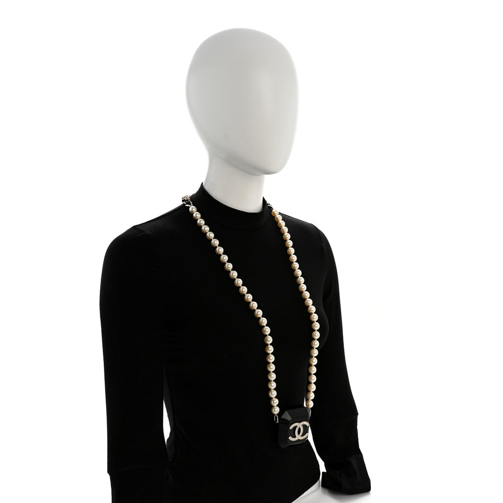 Resin Crystal Pearl Airpods Pro Holder Necklace Black Pearly White