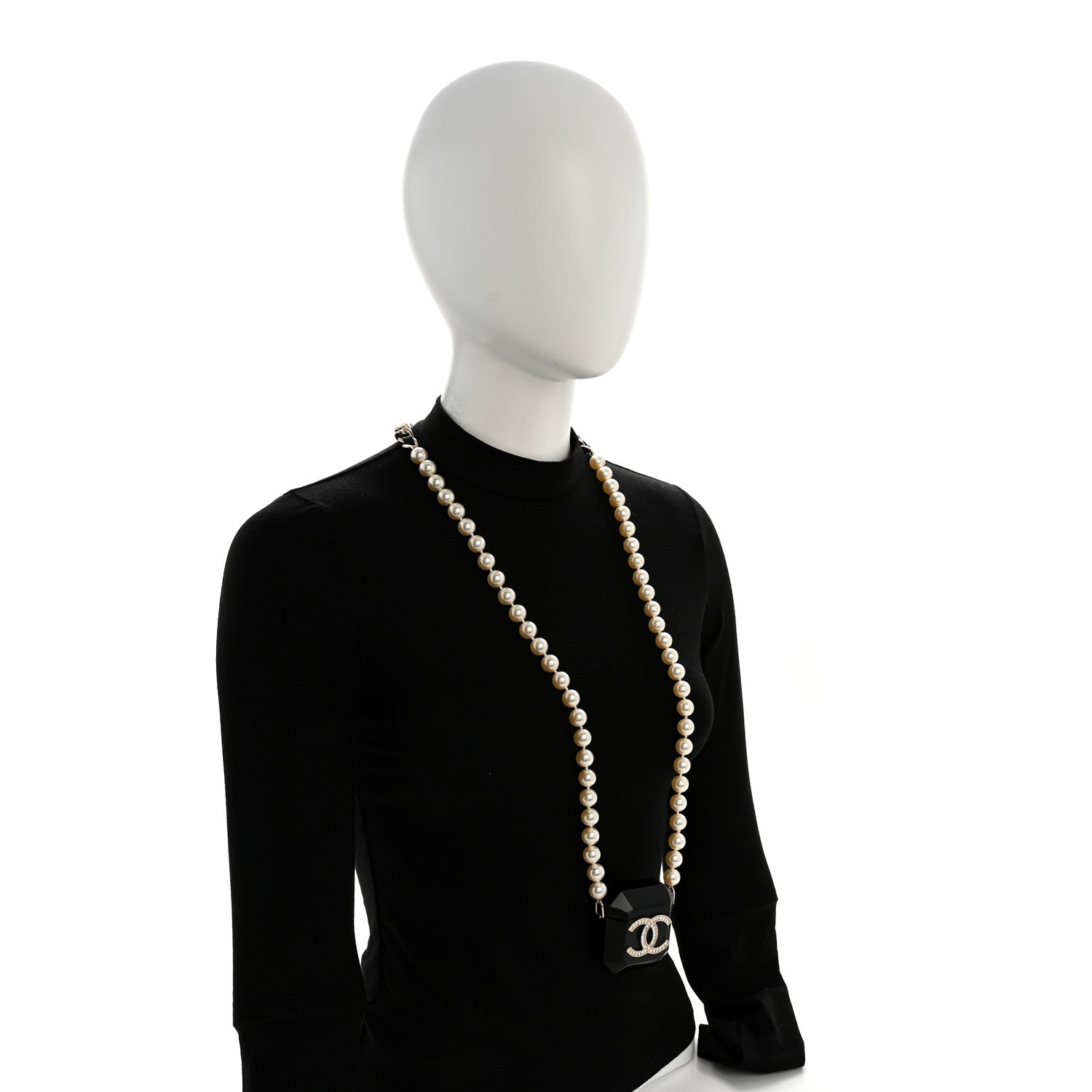 Resin Crystal Pearl Airpods Pro Holder Necklace Black Pearly White