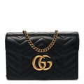 Gucci Calfskin Matelasse GG Marmont Chain Wallet Black