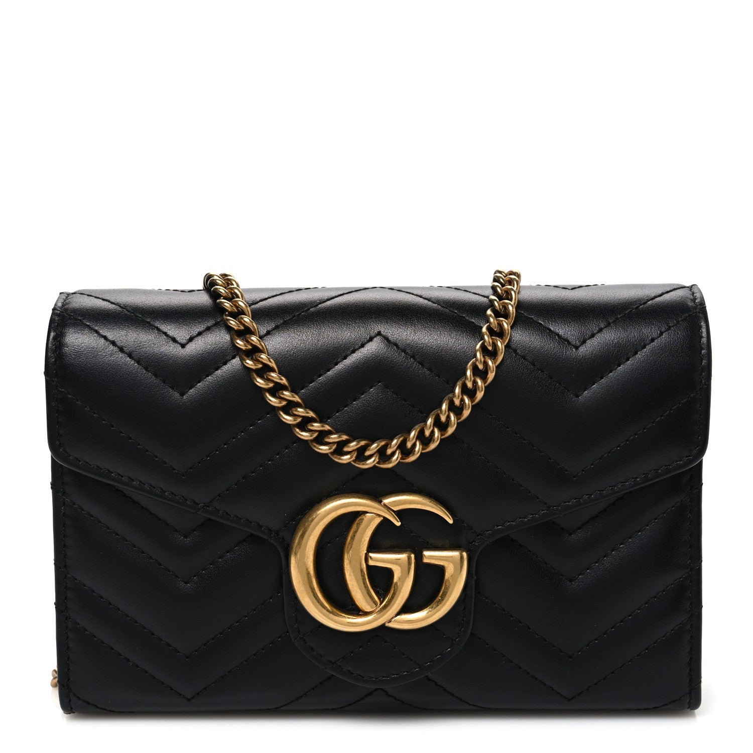Gucci Calfskin Matelasse GG Marmont Chain Wallet Black