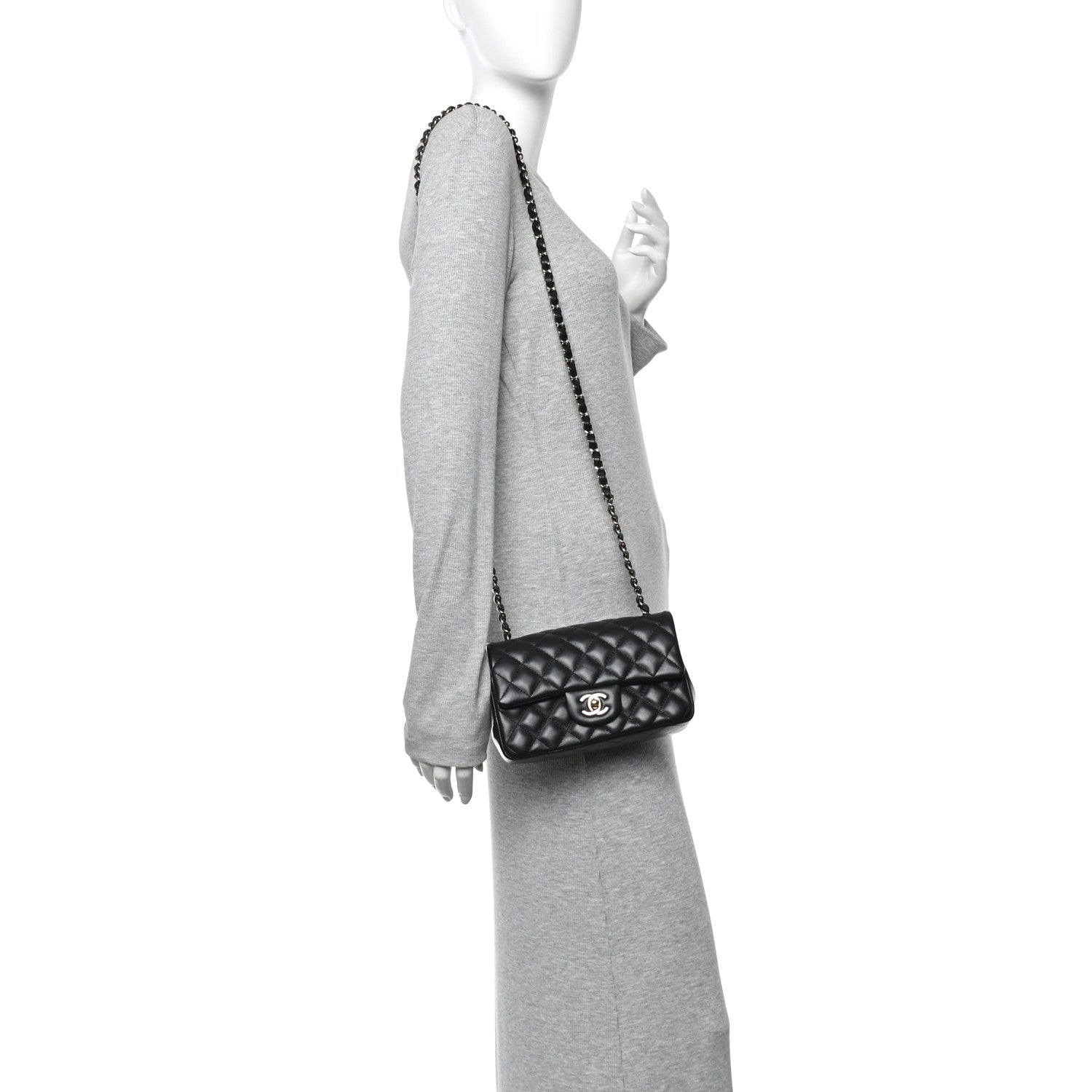 Chanel Lambskin Quilted Mini Rectangular Flap Black