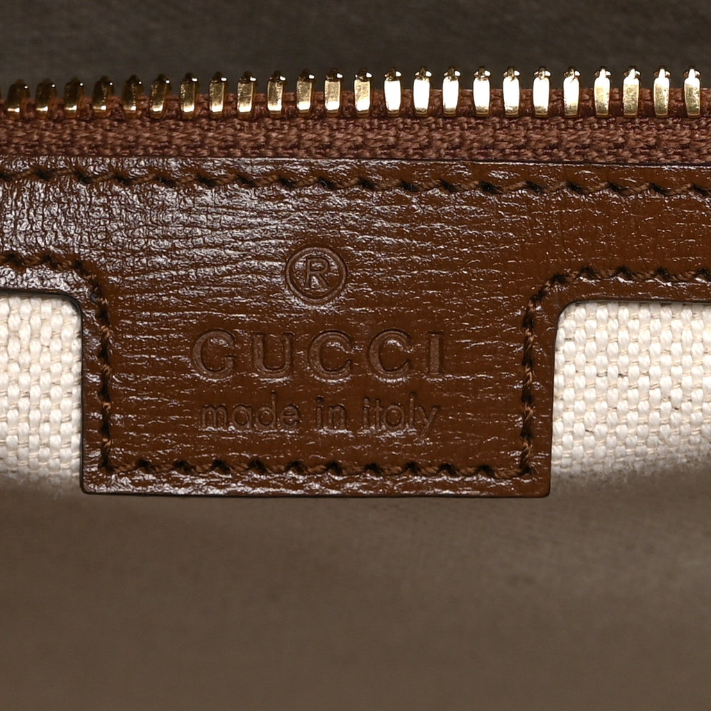 Gucci GG Supreme Monogram Textured Dollar Calfskin Web Small Retro Interlocking G Vertical Tote Bag Beige Ebony Brown Sugar
