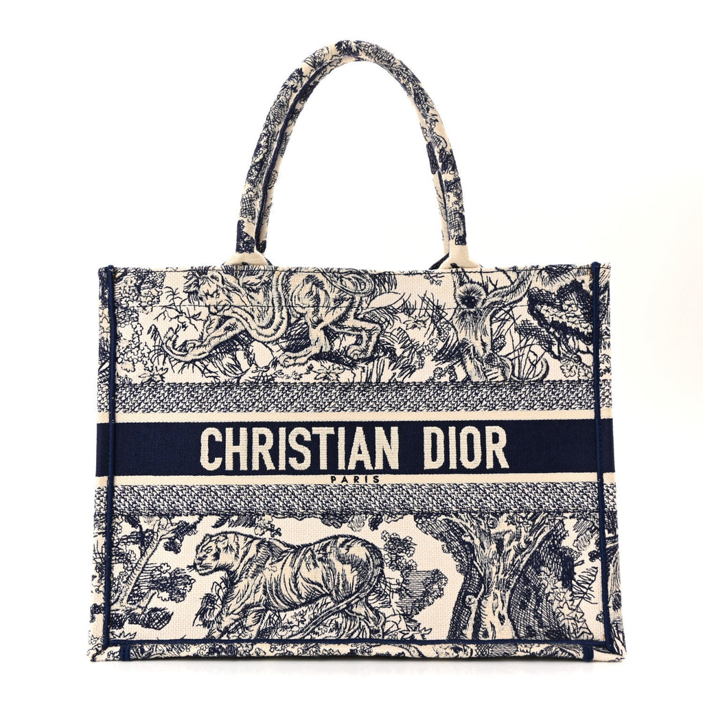 Christian Dior Canvas Embroidered Medium Dioriviera Toile De Jouy Book Tote Blue