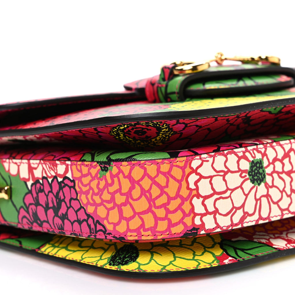 Gucci X KEN SCOTT Textured Calfskin Pomponica Print Horsebit 1955 Shoulder Bag Multicolor Fuxia Pompom