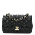 Chanel Lambskin Quilted Mini Rectangular Flap Black