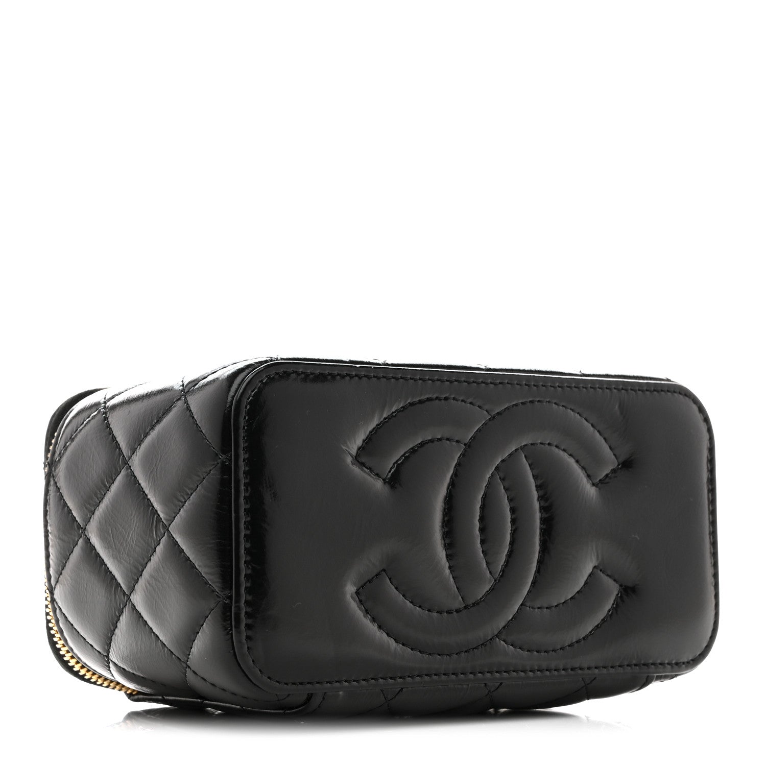 Chanel Shiny Lambskin Quilted Small Vanity Case With Chain Black