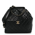 Chanel Lambskin Quilted Drawstring Bag Black