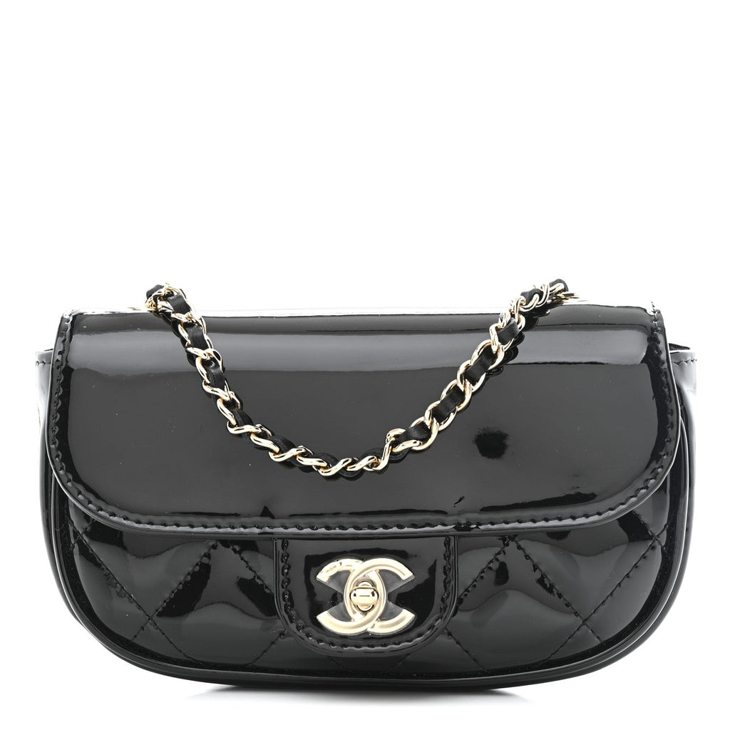 Chanel Patent Calfskin Quilted Mini Clutch Black