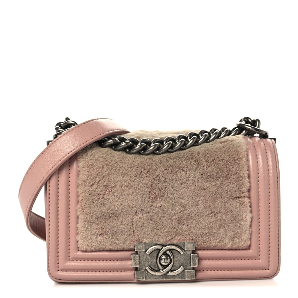 Chanel Fur Calfskin Small Boy Flap Pink