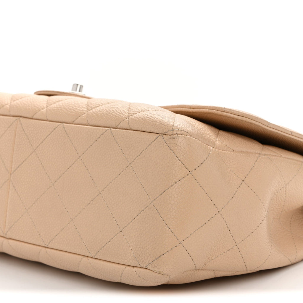 Chanel Caviar Quilted Jumbo Single Flap Beige Clair