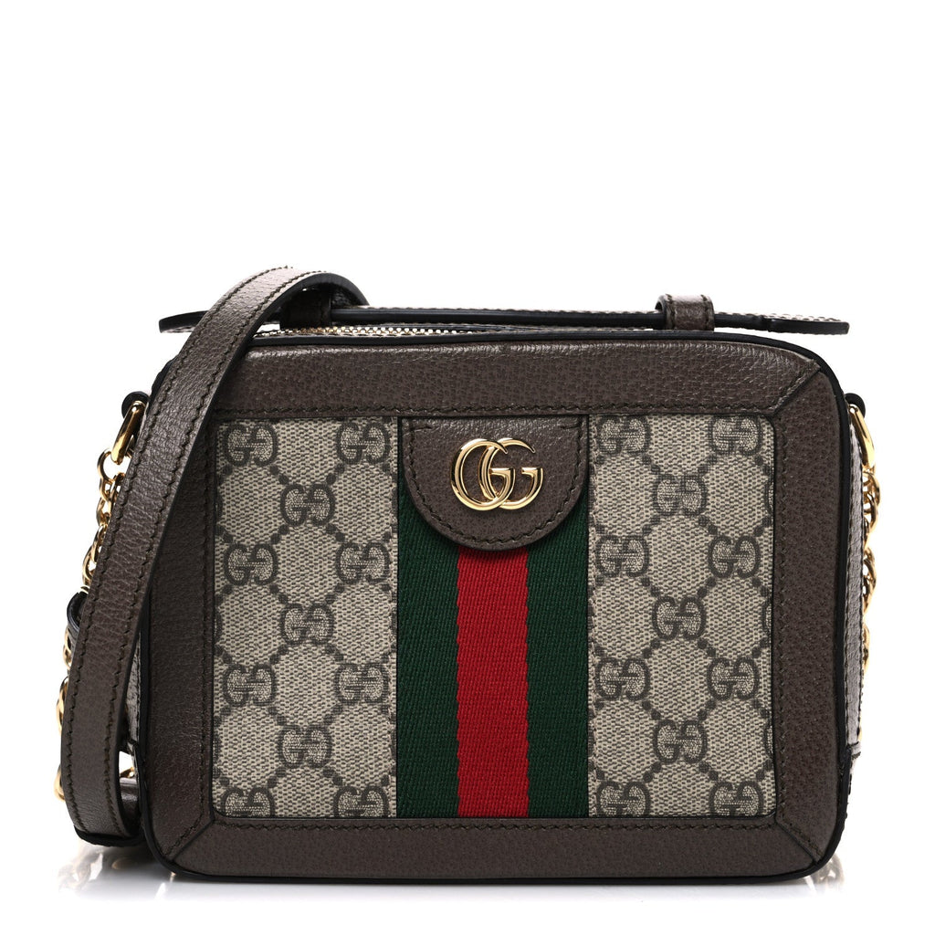 Gucci GG Supreme Monogram Mini Ophidia Top Handle Shoulder Bag Brown