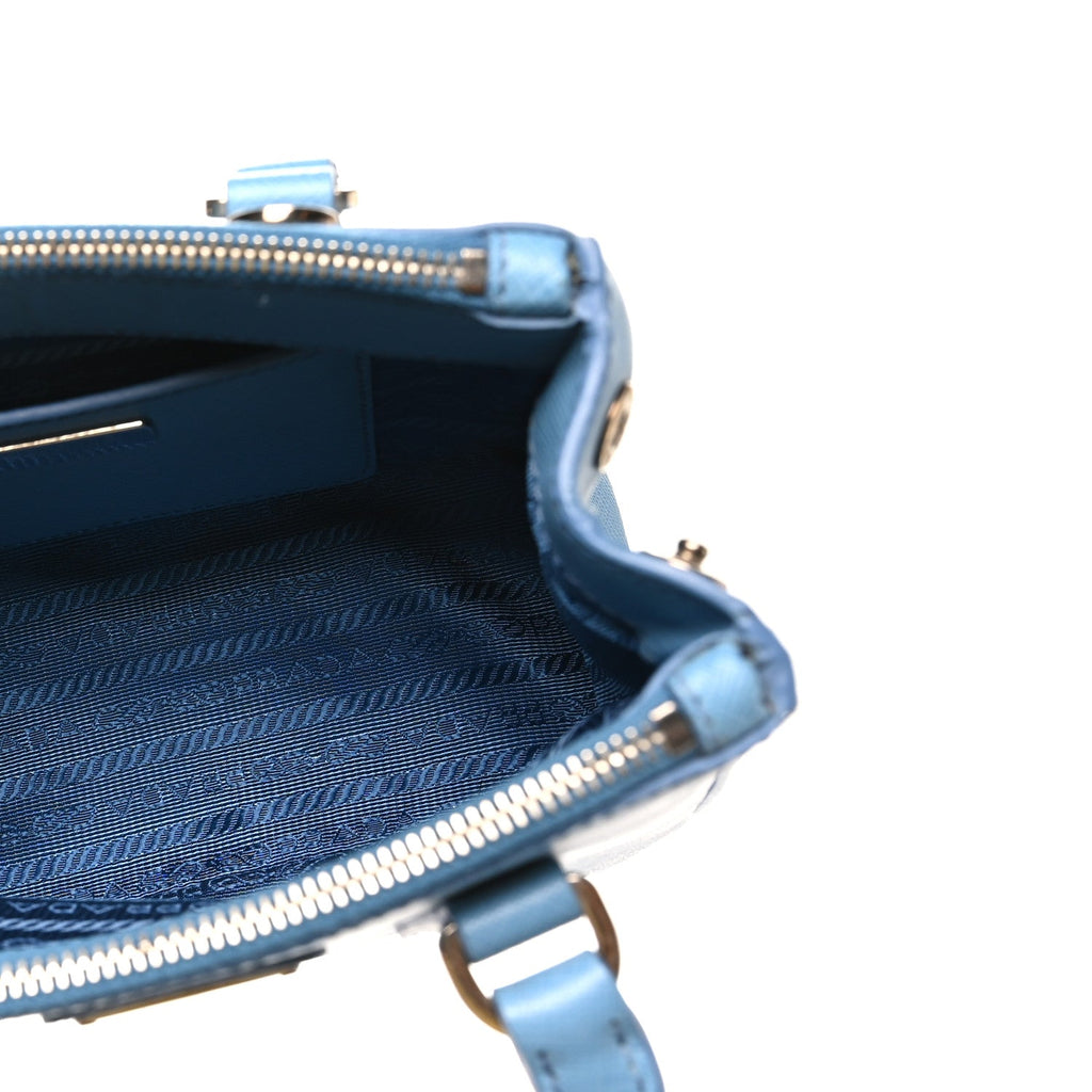 Prada Saffiano Lux Micro Galleria Double Zip Tote Turchese