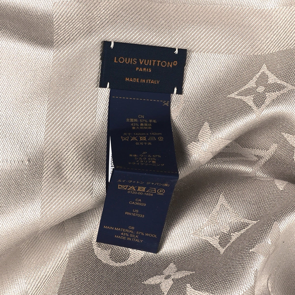 Louis Vuitton Wool Silk Chale Monogram Shawl Greige