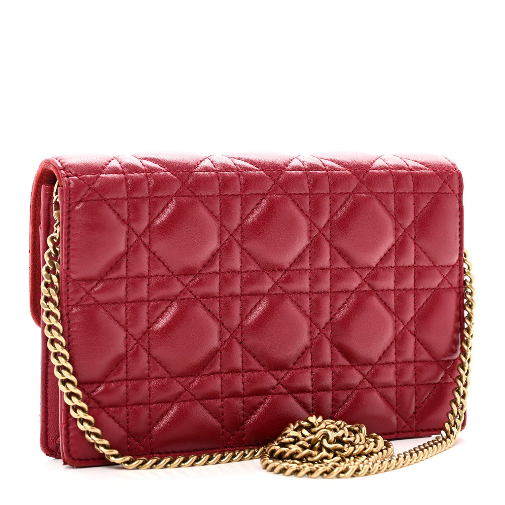 Christian Dior Lambskin Cannage Dioraddict Wallet On Chain Clutch Fuchsia