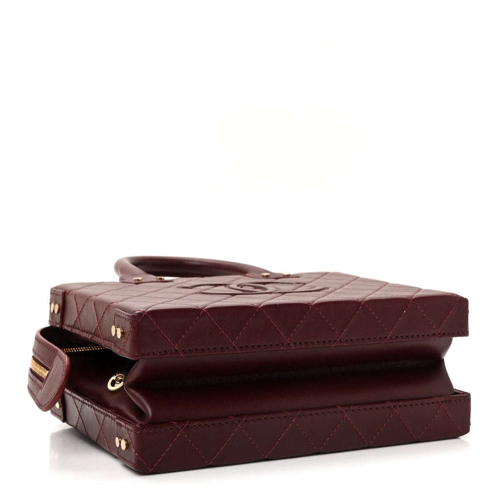 Chanel Calfskin Quilted Studded Square Vanity Case Burgundy