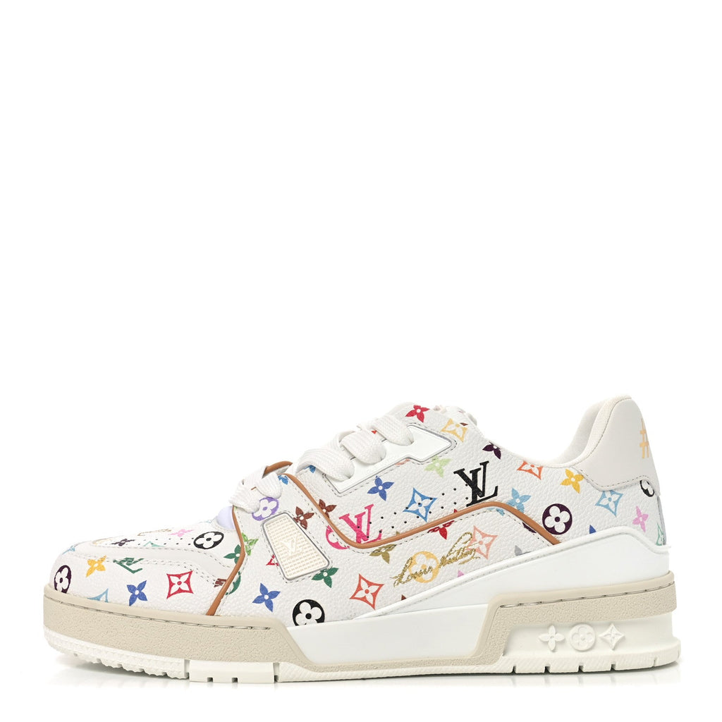 Louis Vuitton LV X TM Calfskin Monogram Multicolor Womens LV Trainer Sneakers 39 White Multicolor