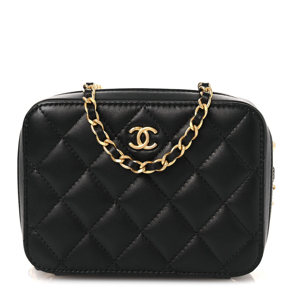 Chanel Lambskin Quilted CC Pearl Crush Camera Case Black