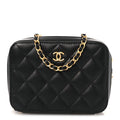 Chanel Lambskin Quilted CC Pearl Crush Camera Case Black