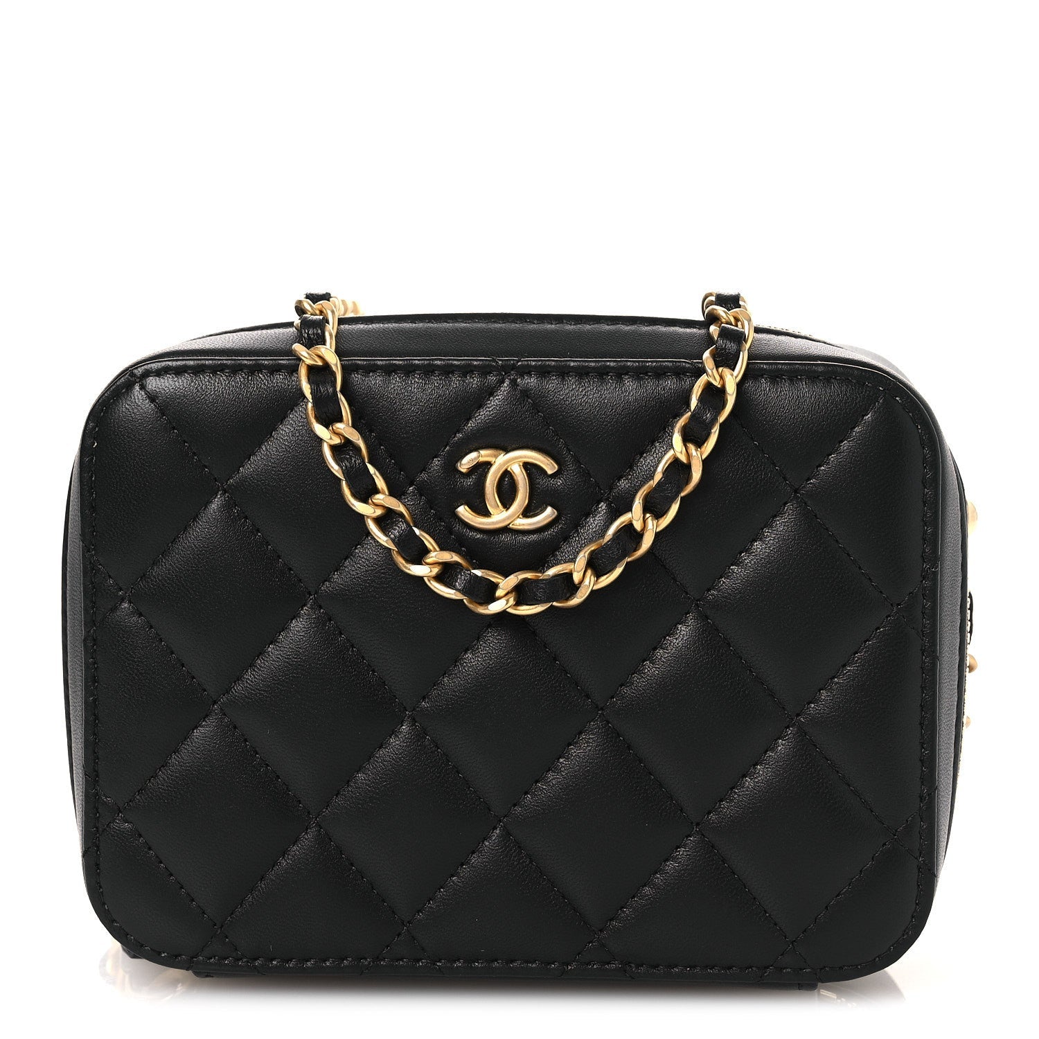 Chanel Lambskin Quilted CC Pearl Crush Camera Case Black