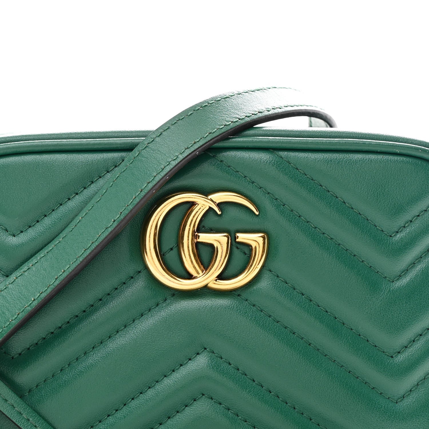 Gucci Calfskin Matelasse Small GG Marmont Chain Shoulder Bag Emerald Green