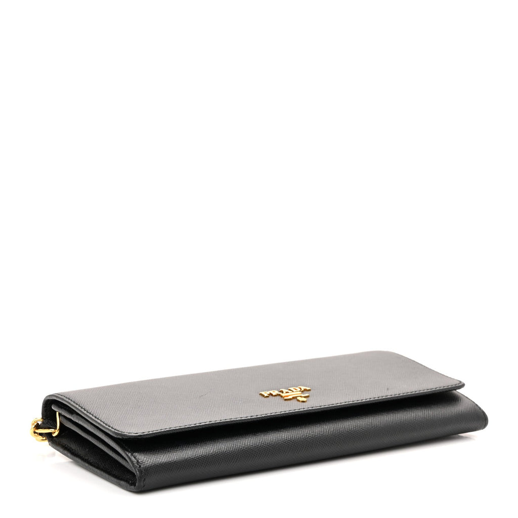 Prada Saffiano Metal Oro Chain Wallet Black