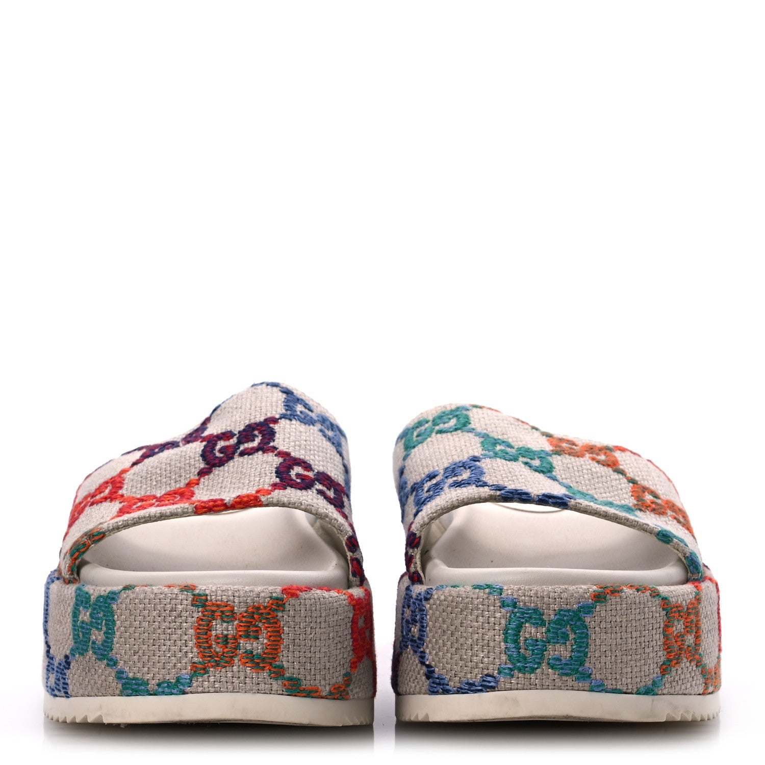 Gucci Linen Psychedelic Mini GG Monogram Angelina Platform 55mm Slide Sandals 36 Multicolor