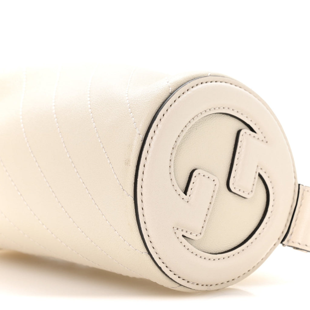 Gucci Sakai Be Green Calfskin Diagonal Stitched Mini Blondie Barrel Shoulder Bag Mystic White