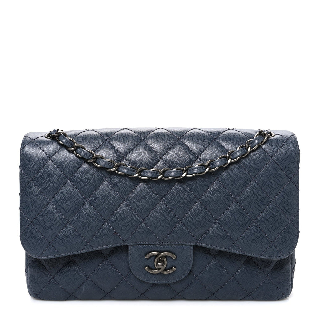Chanel Caviar Quilted Jumbo Double Flap Dark Grey