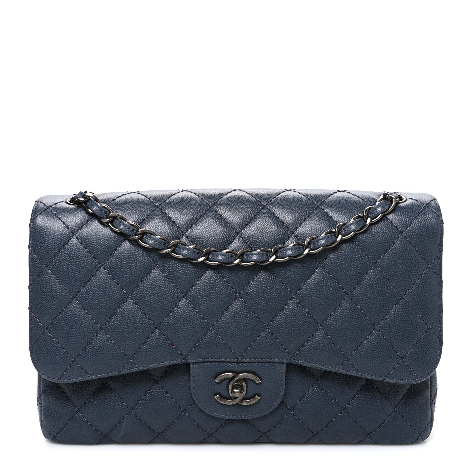 Chanel Caviar Quilted Jumbo Double Flap Dark Grey