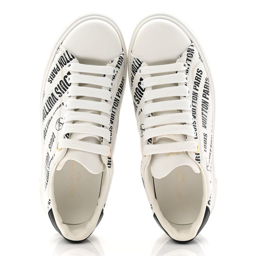 Louis Vuitton Calfskin Printed Time Out Trainer Sneakers 37 White