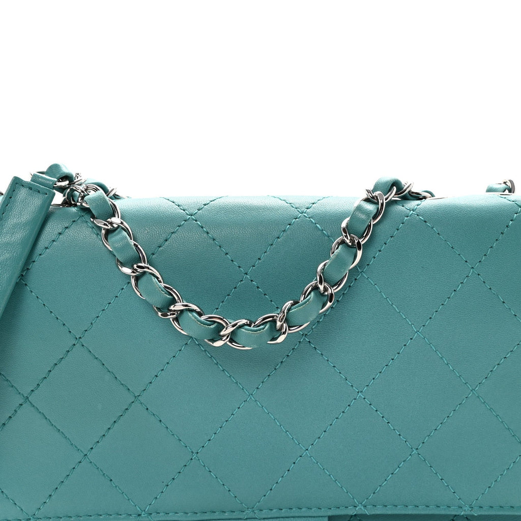 Chanel Calfskin Stitched Double Flap Bag Turquoise