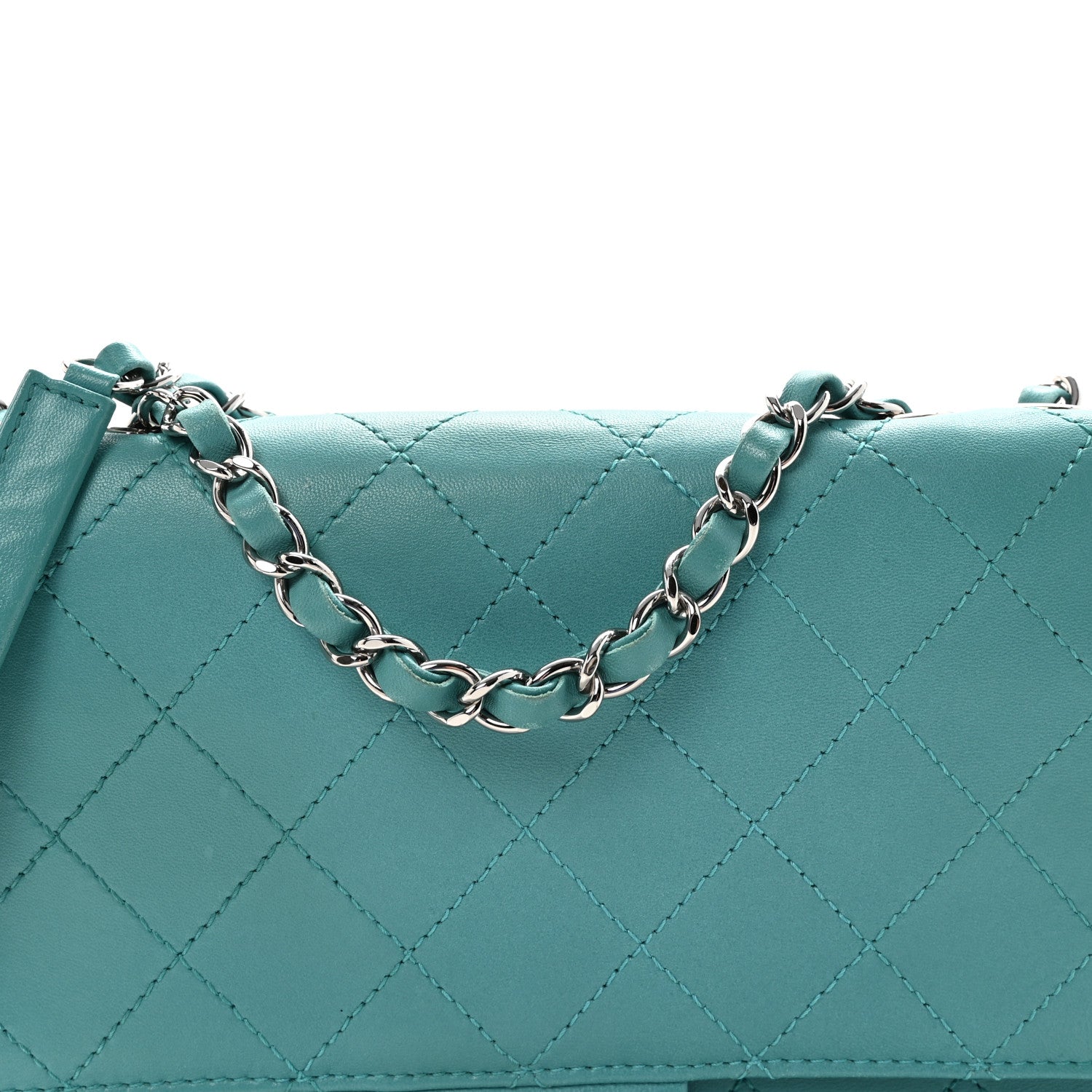 Chanel Calfskin Stitched Double Flap Bag Turquoise