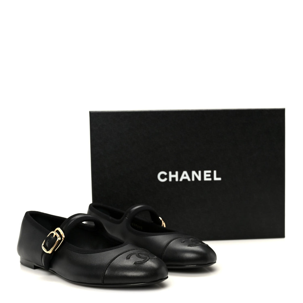 Lambskin Mary Jane Flats 37 Black
