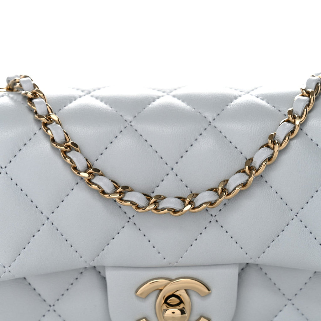 Chanel Lambskin Quilted Extra Mini Rectangular Flap Light Blue