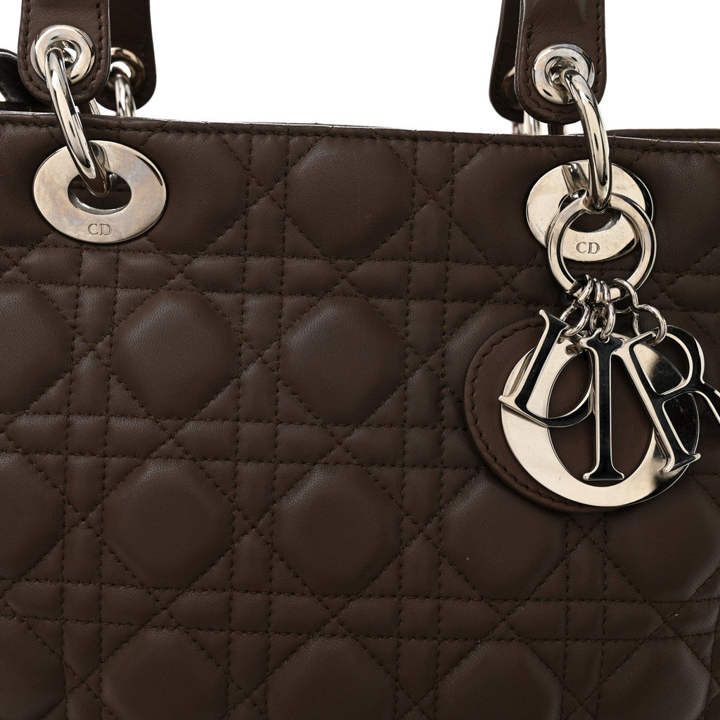 Christian Dior Lambskin Cannage Large Lady Dior Brown