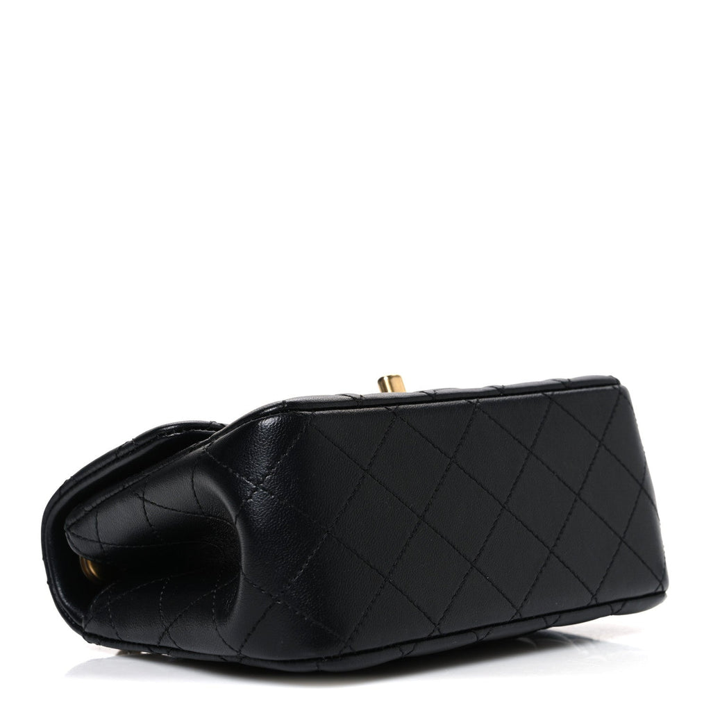 Chanel Lambskin Quilted Mini Sweet Camellia Flap Black