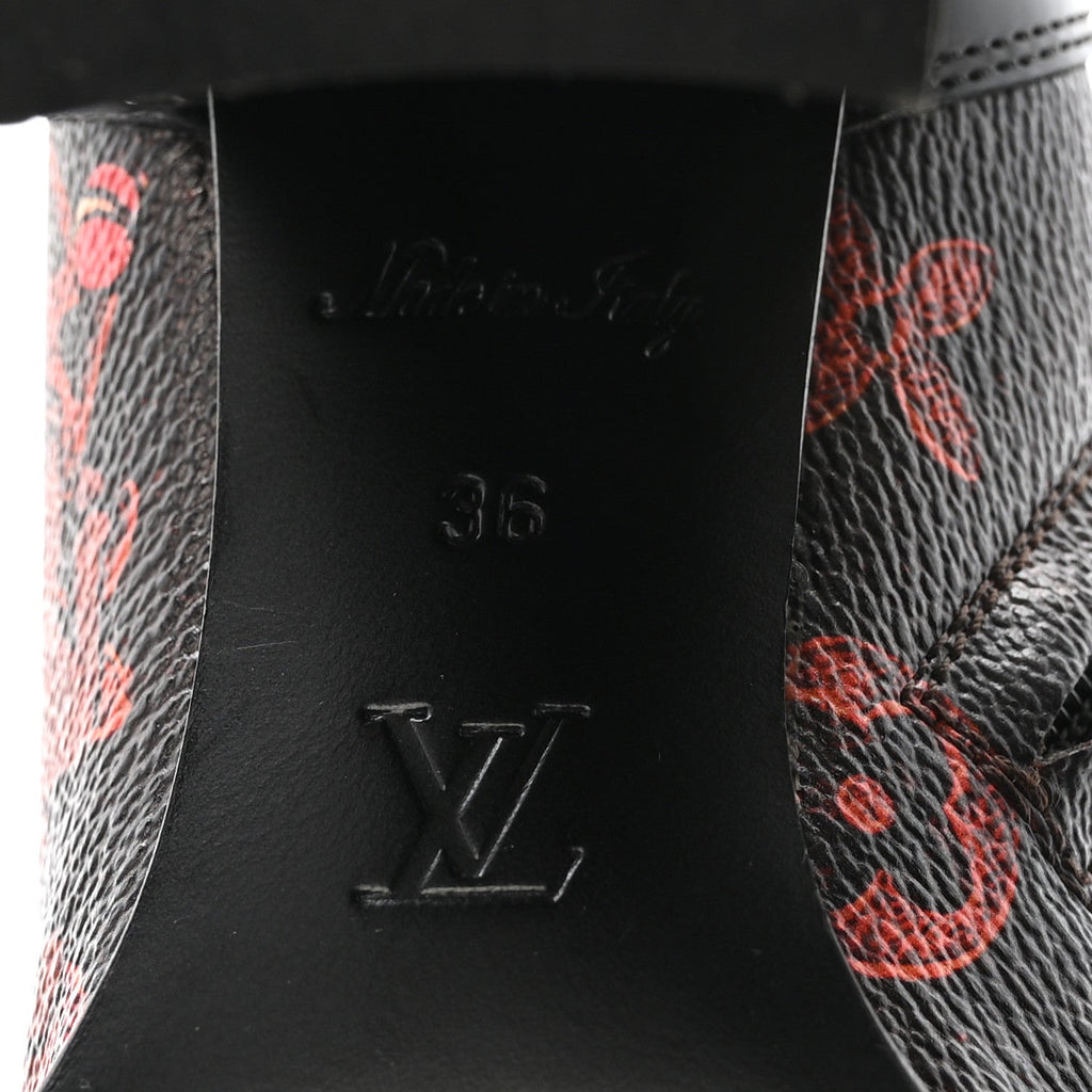 Louis Vuitton Patent Calfskin Catogram Star Trail Ankle Boots 36 Black Marron