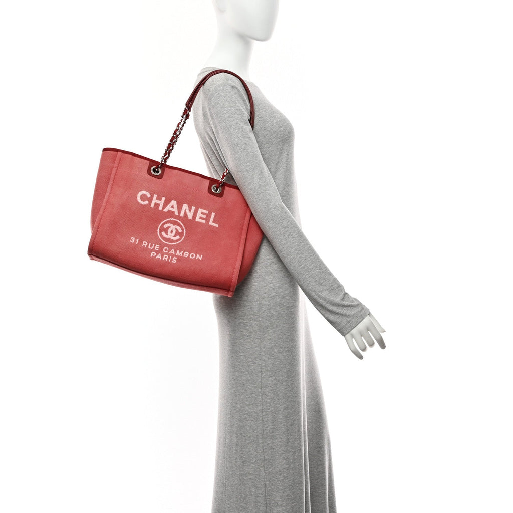 Chanel Canvas Small Deauville Tote Red
