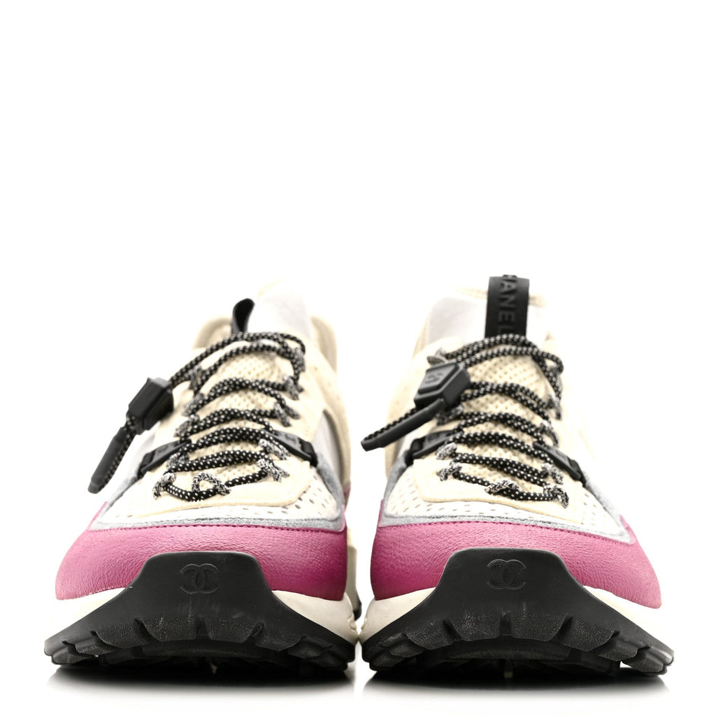 Fabric Suede Calfskin Mesh Womens CC Sneakers 40 Purple Ivory White