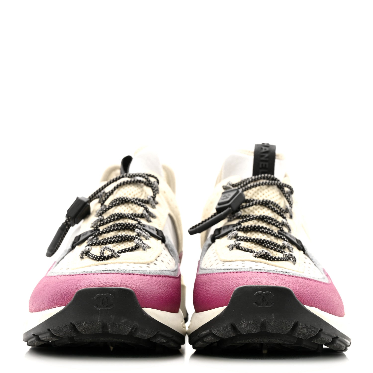 Fabric Suede Calfskin Mesh Womens CC Sneakers 40 Purple Ivory White