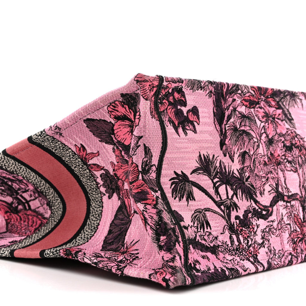 Christian Dior Canvas Embroidered Large Toile de Jouy Voyage Book Tote Fuchsia Multicolor