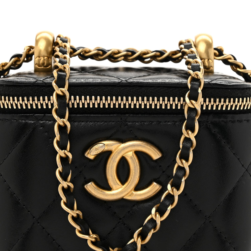 Chanel Calfskin Quilted Mini Perfect Fit Vanity Case With Chain Black