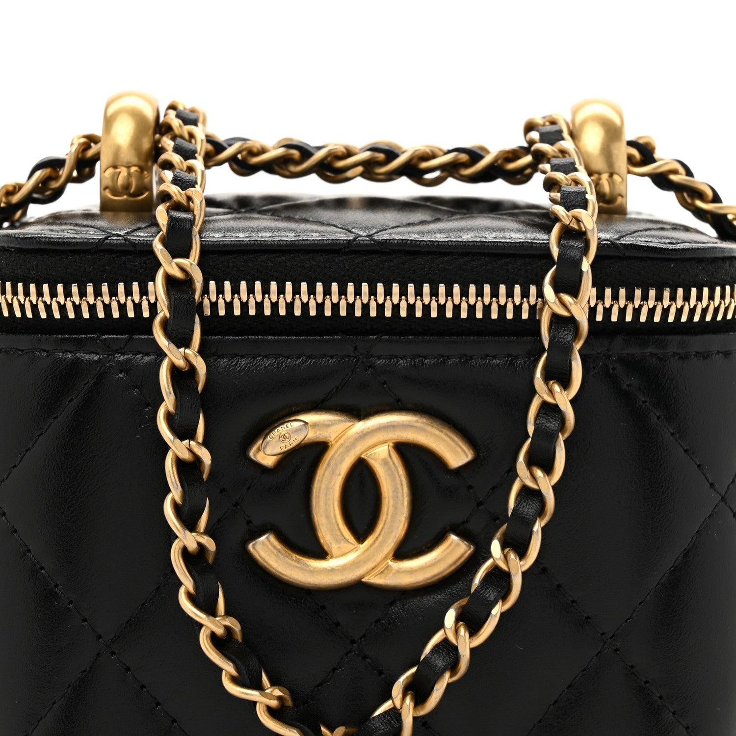 Chanel Calfskin Quilted Mini Perfect Fit Vanity Case With Chain Black