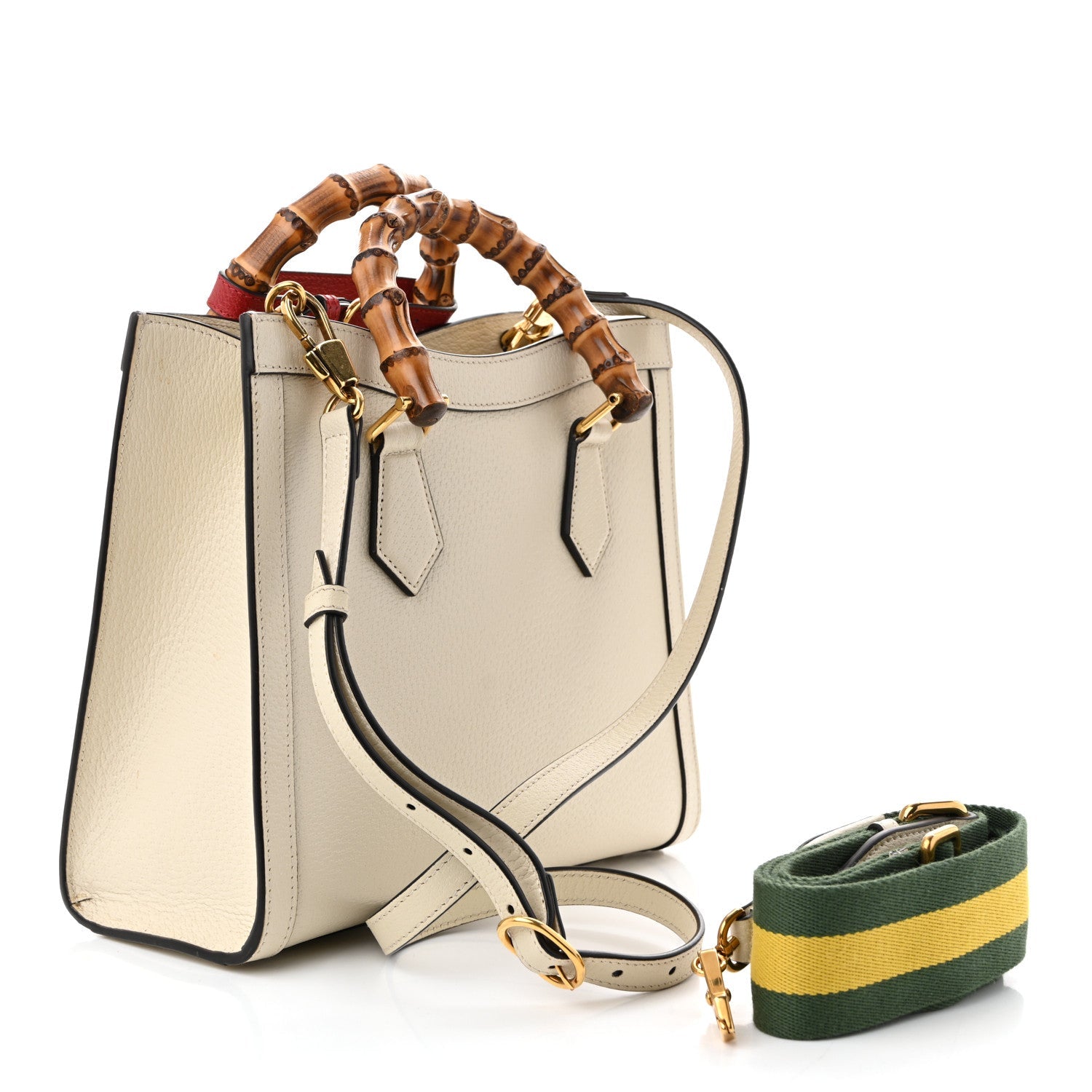 Gucci Textured Dollar Calfskin Web Small Diana Tote Bag Mystic White