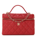Chanel Caviar Quilted Top Handle Slim Vanity With Chain Red