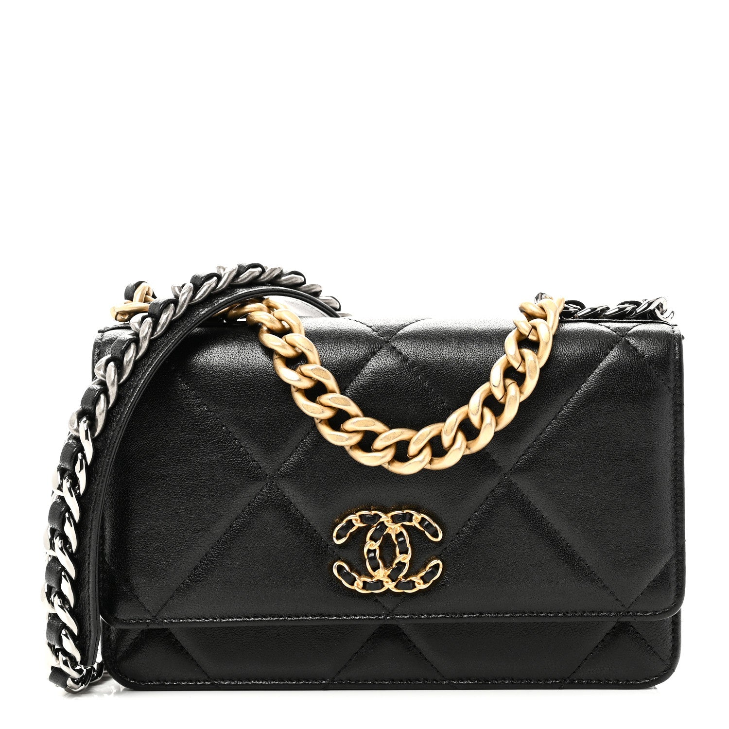 Chanel Lambskin Quilted Chanel 19 Wallet On Chain WOC Black