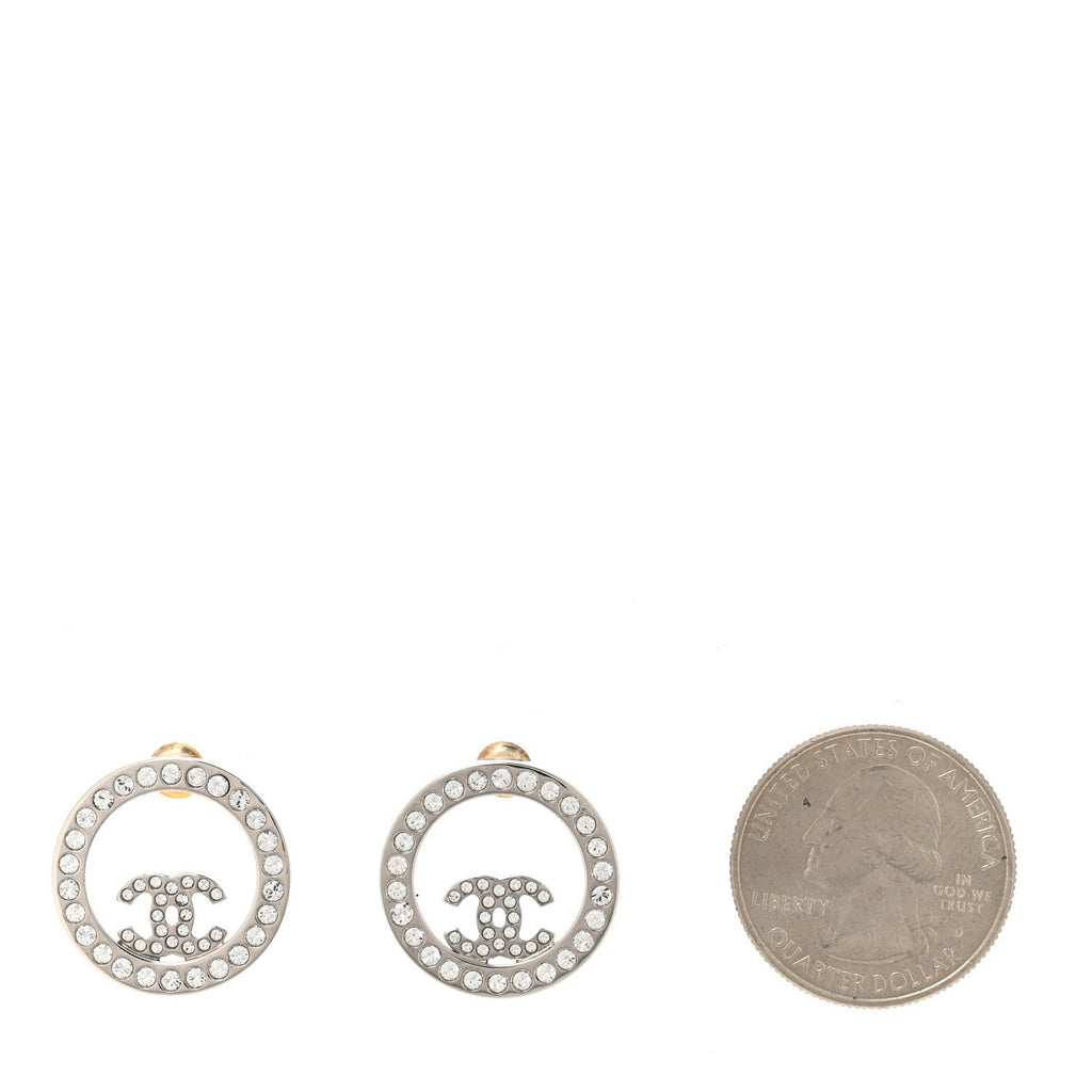 Crystal CC Round Earrings Silver