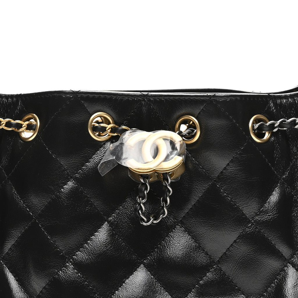 Chanel Shiny Crumpled Quilted Mini Chanel 25 Handbag Black
